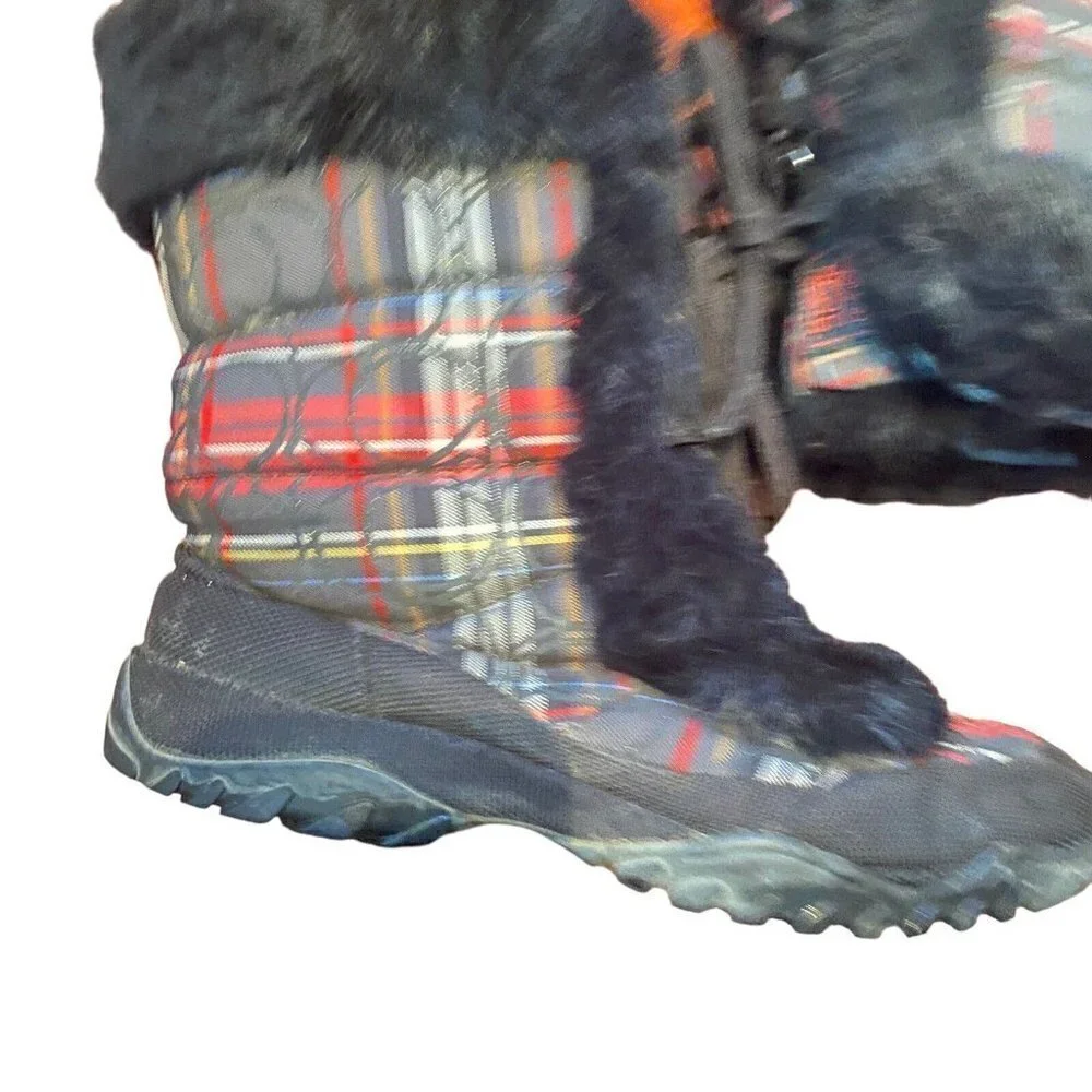 Coach Jennie Signature Rabbit Fur Black &‎ Red Plaid Boots RARE! Size 7